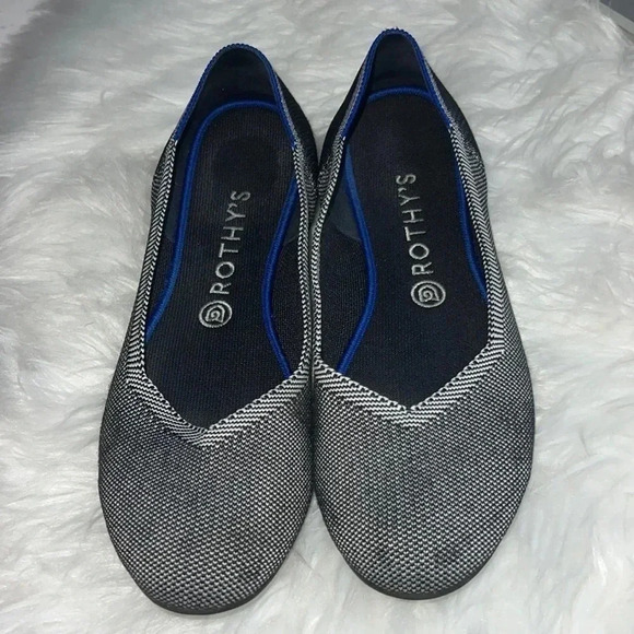 Shoes - Rothy's Blue White Gray Herringbone Birdseye Round Toe Ballet Flats Womens Sz 10